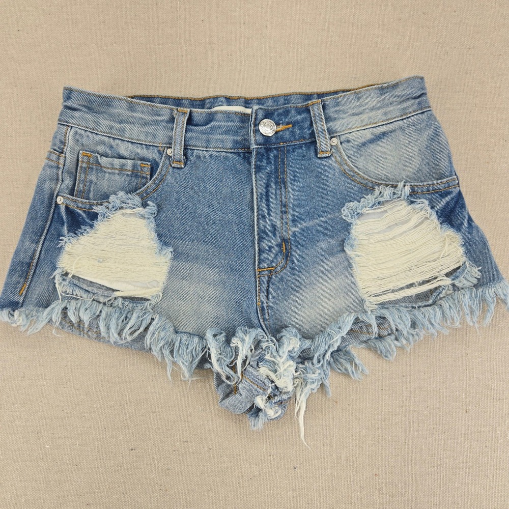 Forever 21 Distressed Denim Cutoff Shorts Sz 26 Blue Jean Frayed Micro Shorties